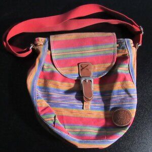 Vintage 1980s Liz Claiborne Lizwear Multicolor Striped Shoulder Bag Leather Trim